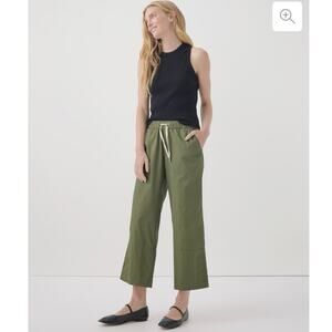 Pact Daily Twill Crop Pants Organic Cotton Olive Green Boho Hippie Casual Sz L